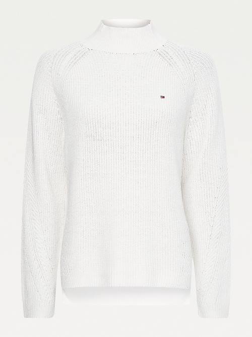 Tommy Hilfiger Mock Turtleneck Organic Cotton Knit Jumper Ženske Puloverji Bela | TH623BLA