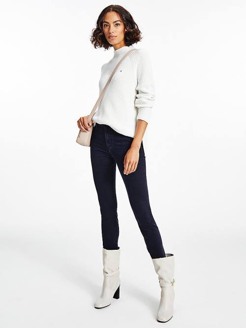 Tommy Hilfiger Mock Turtleneck Organic Cotton Knit Jumper Ženske Puloverji Bela | TH623BLA