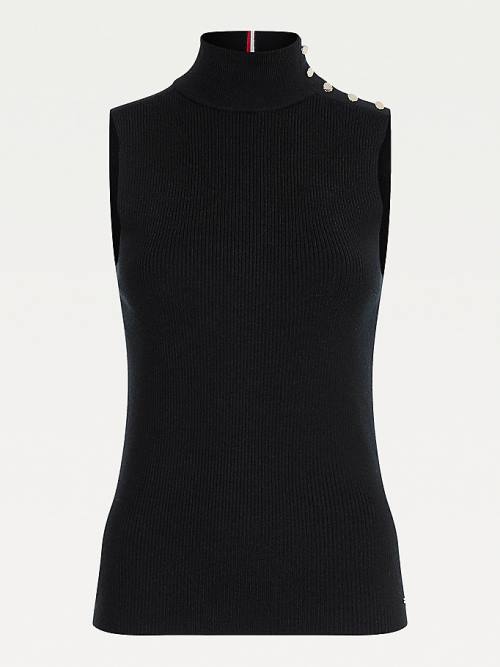 Tommy Hilfiger Mock Turtleneck Sleeveless Jumper Ženske Puloverji Črna | TH243GFO