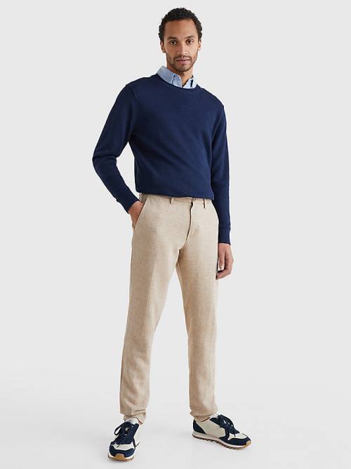 Tommy Hilfiger Modern Herringbone Tapered Fit Chino Moški Hlače Bež | TH875PRD