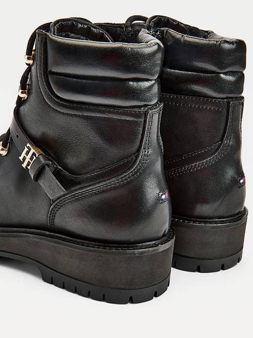 Tommy Hilfiger Monogram Buckle Cleat Ankle Ženske Škornji Črna | TH630JBH