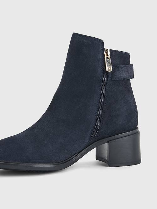 Tommy Hilfiger Monogram Buckle Mid Heel Ankle Ženske Škornji Modra | TH179INT