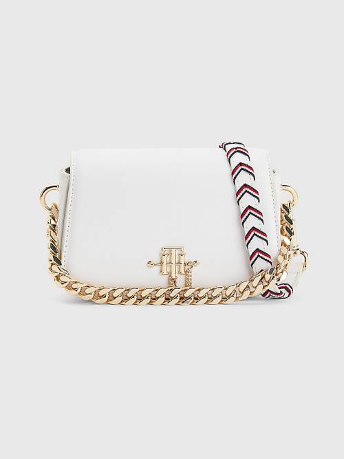 Tommy Hilfiger Monogram Chain Crossover Mini Ženske Torbice Bela | TH619ZCI