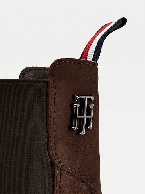 Tommy Hilfiger Monogram Chelsea Suede Ankle Ženske Škornji Rjav | TH701AEL