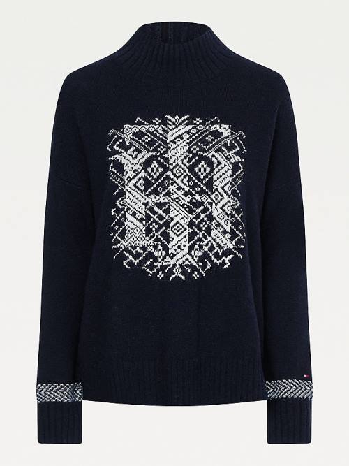 Tommy Hilfiger Monogram Relaxed Fit Alpaca Jumper Ženske Puloverji Črna | TH467QVO