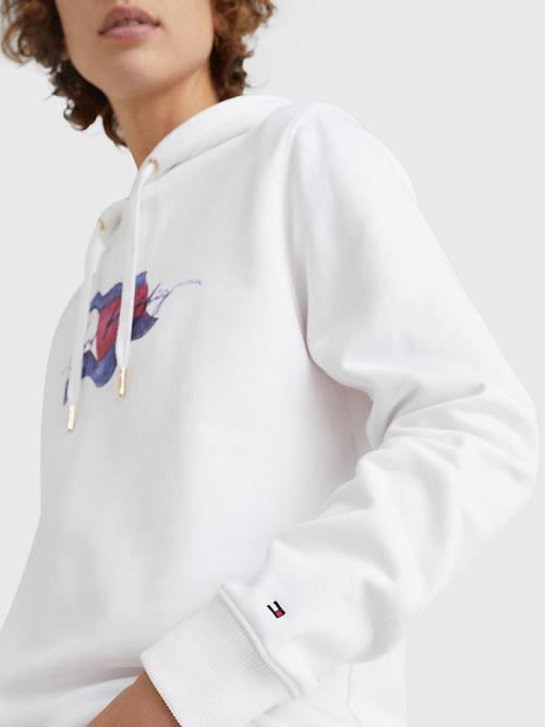 Tommy Hilfiger Motion Flag Logo Ženske Pulover s kapuco Bela | TH637JNY