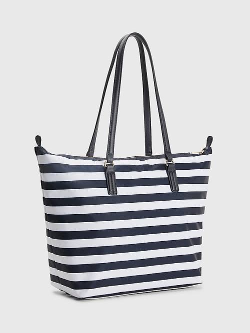 Tommy Hilfiger Nylon Stripe Tote Ženske Torbice Modra | TH140GCJ