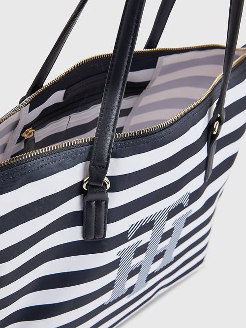 Tommy Hilfiger Nylon Stripe Tote Ženske Torbice Modra | TH140GCJ