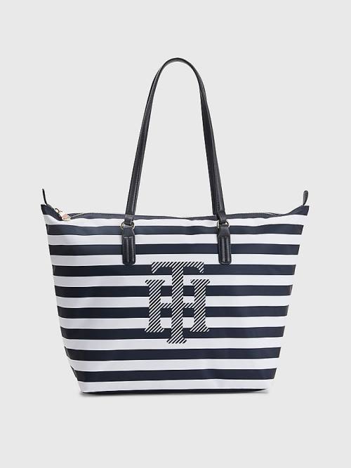 Tommy Hilfiger Nylon Stripe Tote Ženske Torbice Modra | TH140GCJ