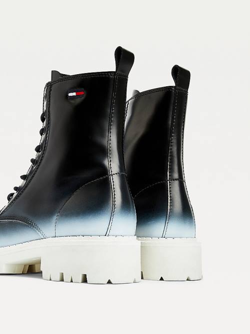 Tommy Hilfiger Ombre Leather Cleat Lace-Up Ženske Škornji Črna | TH273UJT