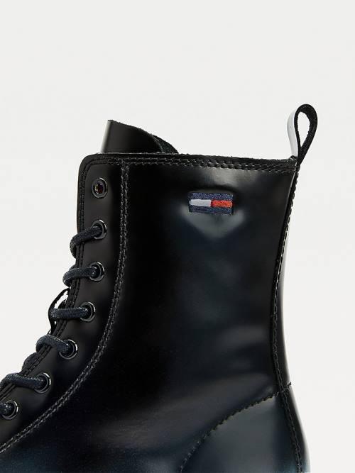 Tommy Hilfiger Ombre Leather Cleat Lace-Up Ženske Škornji Črna | TH273UJT