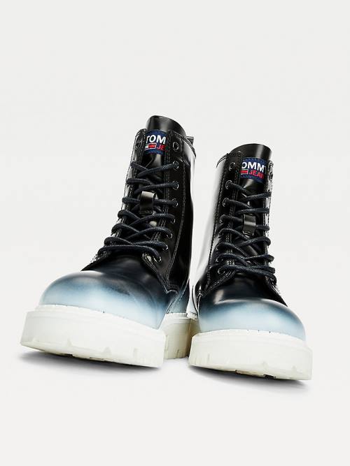 Tommy Hilfiger Ombre Leather Cleat Lace-Up Ženske Škornji Črna | TH273UJT