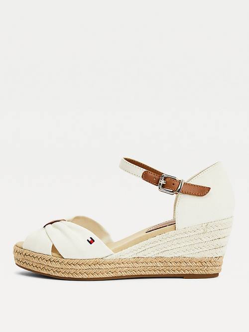 Tommy Hilfiger Open Toe Mid Wedge Espadrille Ženske Sandali Bela | TH074ZLF