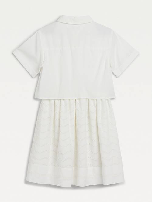 Tommy Hilfiger Organic Cotton Broderie Anglaise Dekleta Obleke Bela | TH402PRV