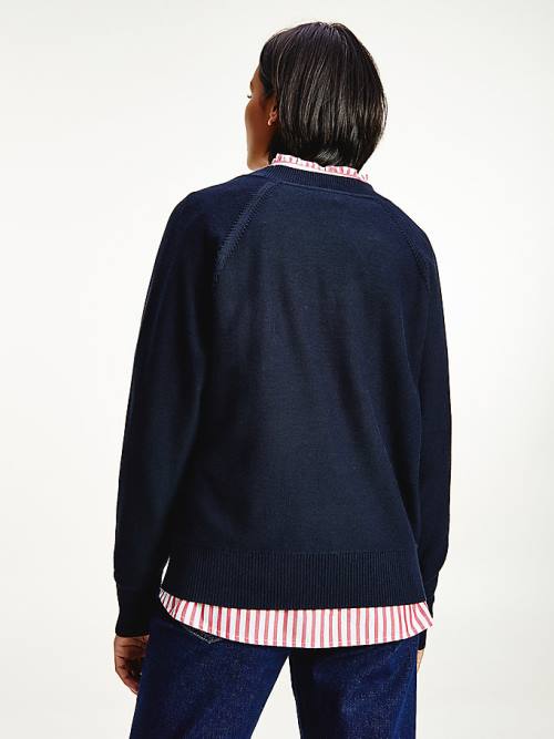 Tommy Hilfiger Organic Cotton Colour-Blocked Flag Jumper Ženske Puloverji Modra | TH870KXQ