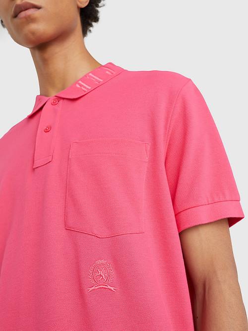 Tommy Hilfiger Organic Cotton Crest Embroidery Moški Polo Majica Roza | TH763DFM