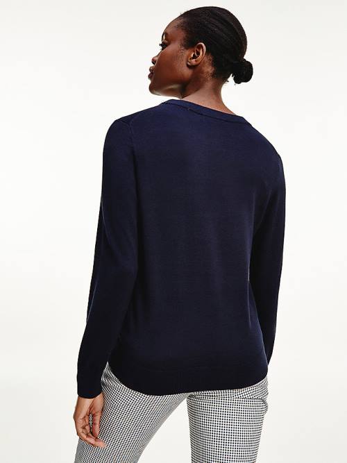 Tommy Hilfiger Organic Cotton Crew Neck Jumper Ženske Puloverji Modra | TH276LRT