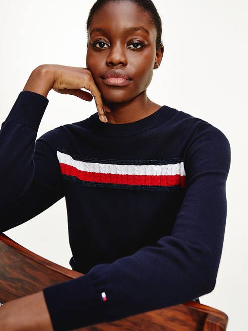 Tommy Hilfiger Organic Cotton Crew Neck Jumper Ženske Puloverji Modra | TH276LRT