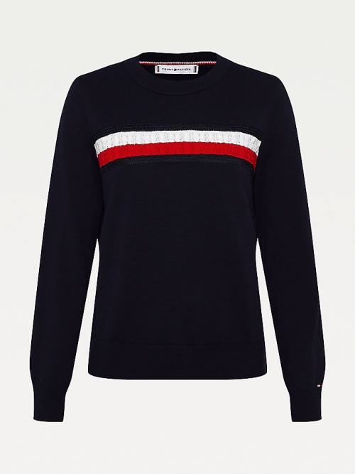 Tommy Hilfiger Organic Cotton Crew Neck Jumper Ženske Puloverji Modra | TH276LRT