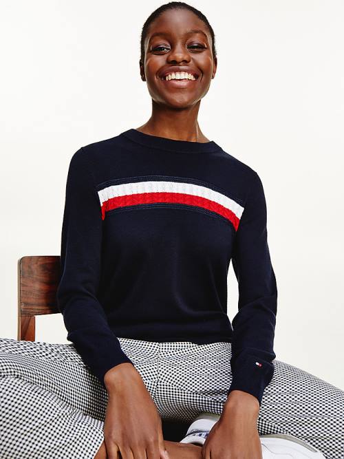 Tommy Hilfiger Organic Cotton Crew Neck Jumper Ženske Puloverji Modra | TH276LRT