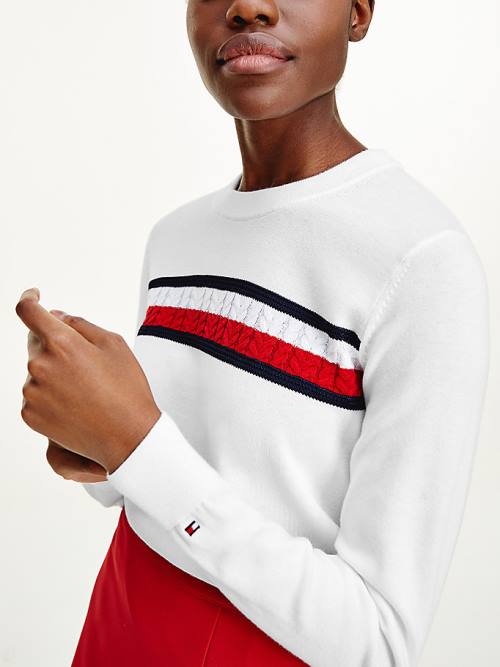 Tommy Hilfiger Organic Cotton Crew Neck Jumper Ženske Puloverji Bela | TH513YBN