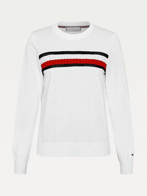 Tommy Hilfiger Organic Cotton Crew Neck Jumper Ženske Puloverji Bela | TH513YBN