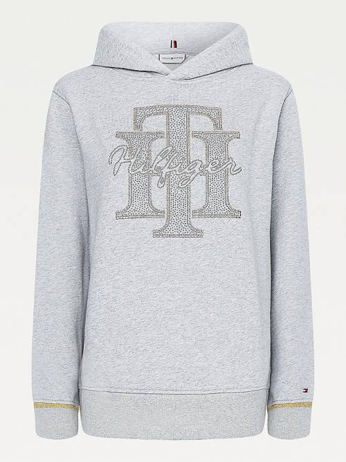 Tommy Hilfiger Organic Cotton Crystal Monogram Ženske Pulover s kapuco Siva | TH952SMG