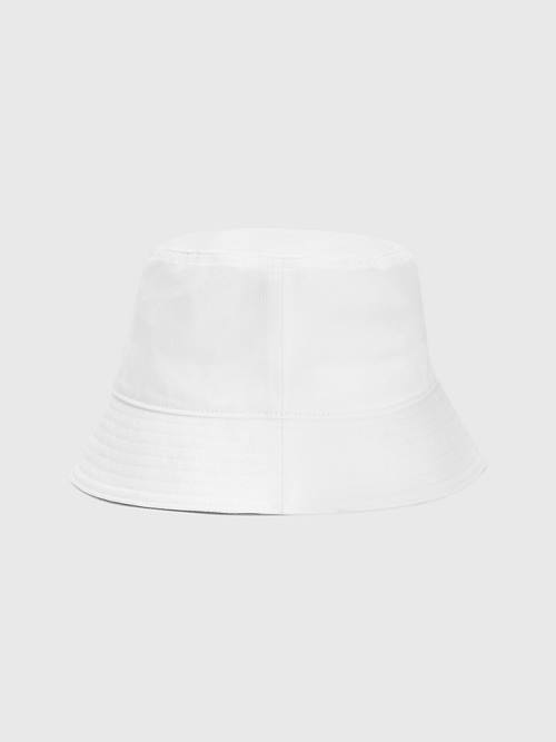 Tommy Hilfiger Organic Cotton Flag Embroidery Bucket Moški Kapa Bela | TH395CDB