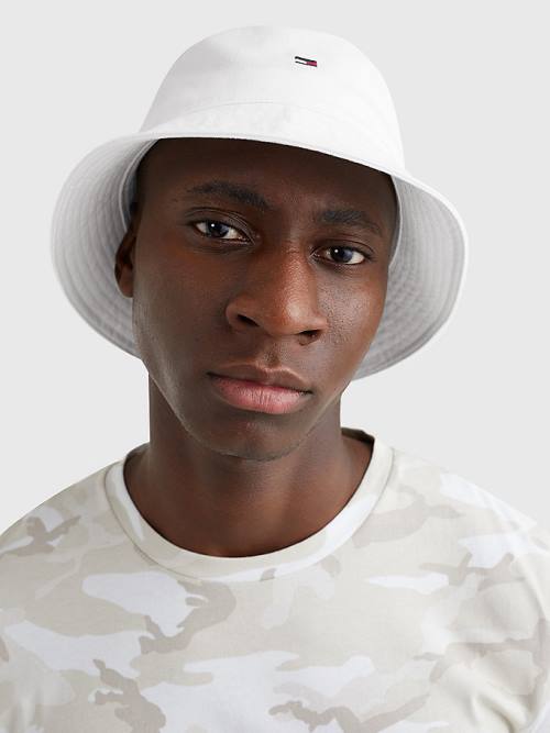 Tommy Hilfiger Organic Cotton Flag Embroidery Bucket Moški Kapa Bela | TH395CDB