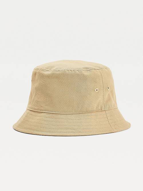 Tommy Hilfiger Organic Cotton Flag Embroidery Bucket Moški Kapa Bež | TH483NHG