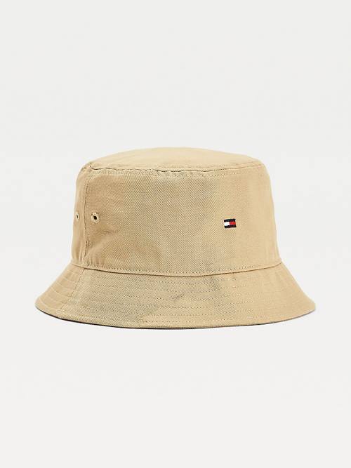 Tommy Hilfiger Organic Cotton Flag Embroidery Bucket Moški Kapa Bež | TH483NHG