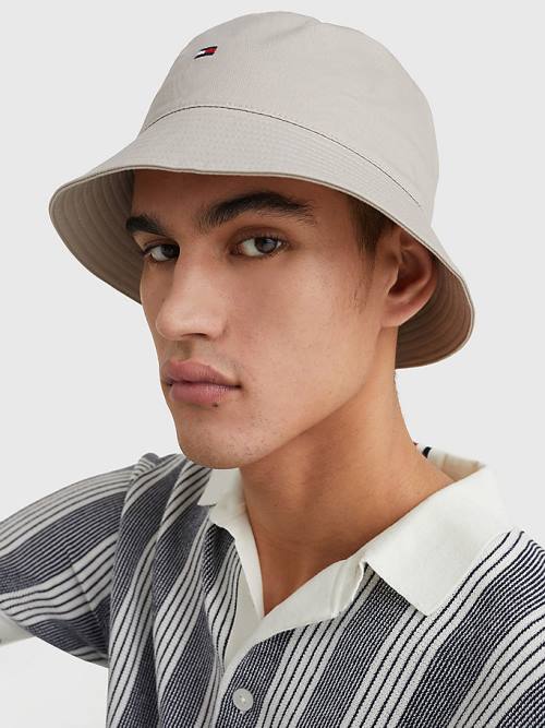 Tommy Hilfiger Organic Cotton Flag Embroidery Bucket Moški Kapa Bež | TH586QVW