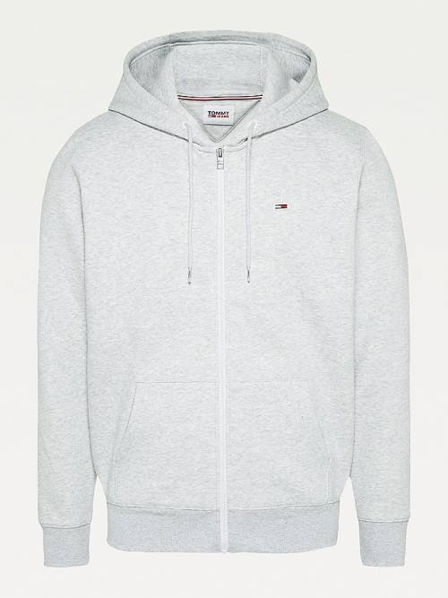 Tommy Hilfiger Organic Cotton Fleece Zip-Thru Moški Pulover s kapuco Siva | TH103DKN