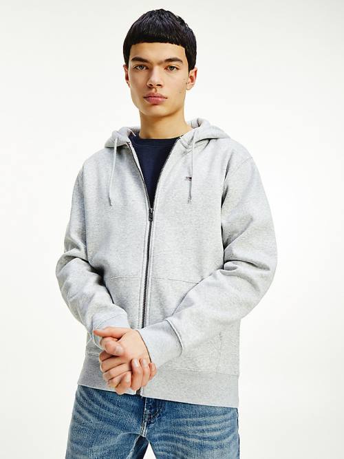 Tommy Hilfiger Organic Cotton Fleece Zip-Thru Moški Pulover s kapuco Siva | TH103DKN