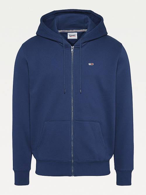 Tommy Hilfiger Organic Cotton Fleece Zip-Thru Moški Pulover s kapuco Modra | TH724VKX