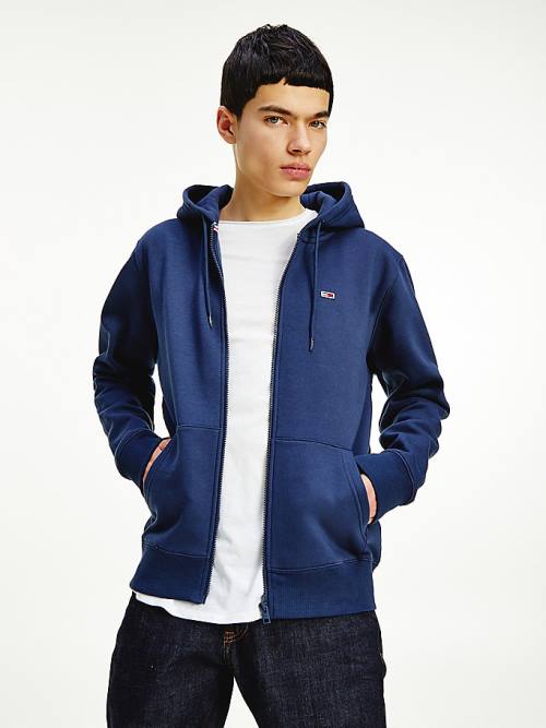 Tommy Hilfiger Organic Cotton Fleece Zip-Thru Moški Pulover s kapuco Modra | TH724VKX