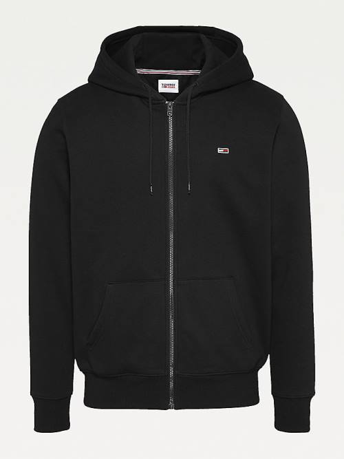 Tommy Hilfiger Organic Cotton Fleece Zip-Thru Moški Pulover s kapuco Črna | TH753RXV