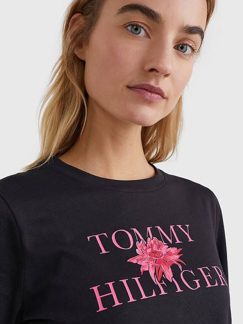 Tommy Hilfiger Organic Cotton Floral Print Ženske Majice Črna | TH892NHF