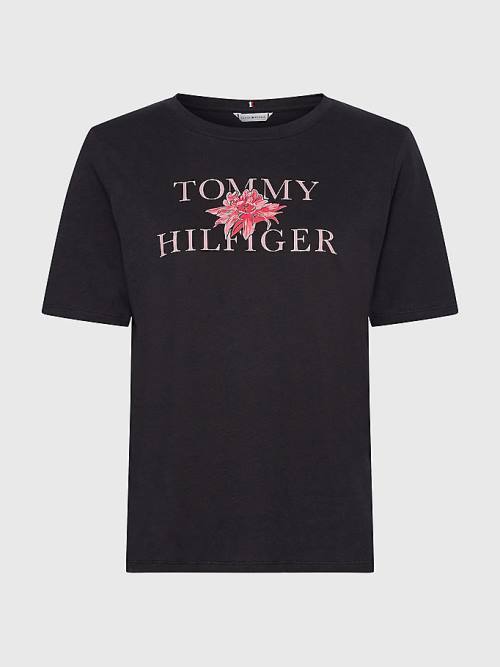 Tommy Hilfiger Organic Cotton Floral Print Ženske Majice Črna | TH892NHF