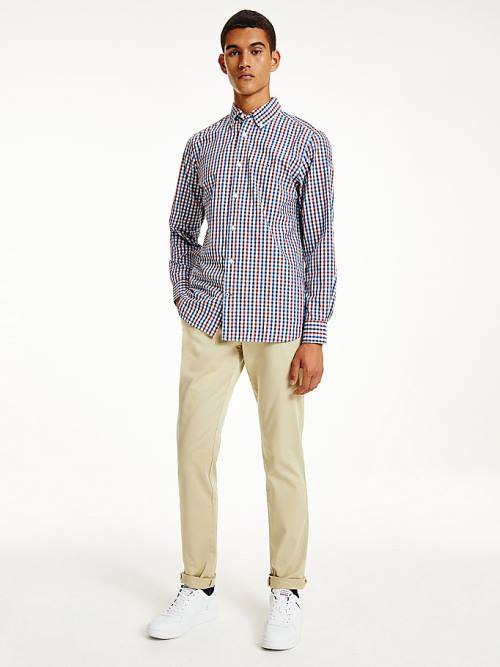 Tommy Hilfiger Organic Cotton Gingham Regular Fit Moški Srajce Rdeča | TH075ZJF