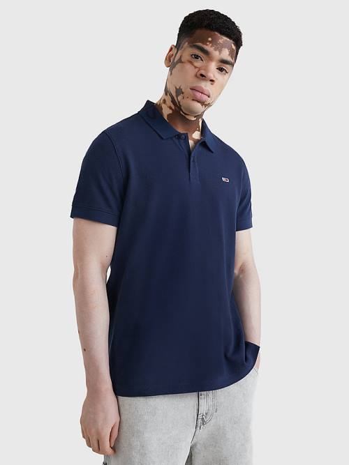 Tommy Hilfiger Organic Cotton Logo Collar Moški Polo Majica Modra | TH137UOI