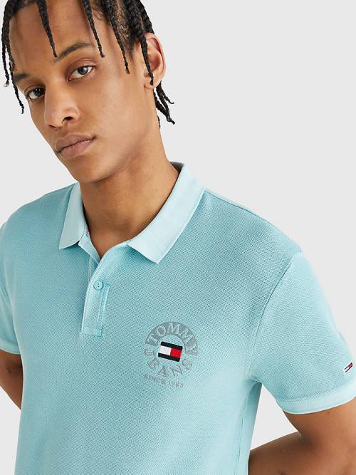 Tommy Hilfiger Organic Cotton Logo Embroidery Moški Polo Majica Modra | TH154DSB