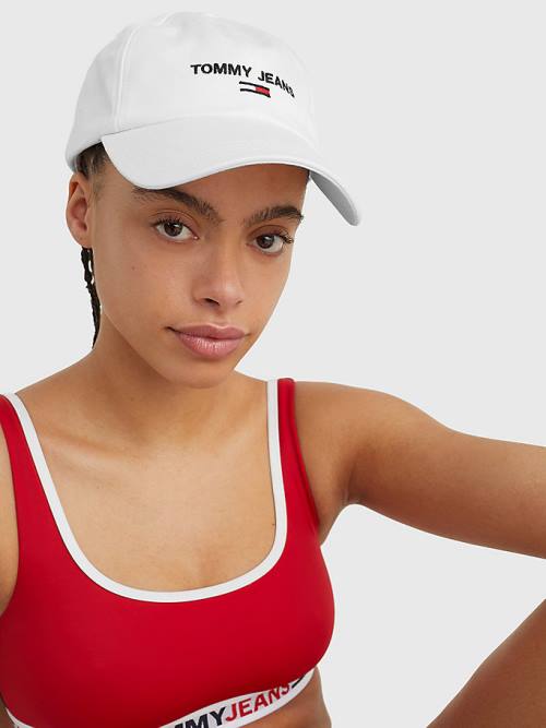 Tommy Hilfiger Organic Cotton Logo Embroidery Cap Ženske Kapa Bela | TH362ZPB