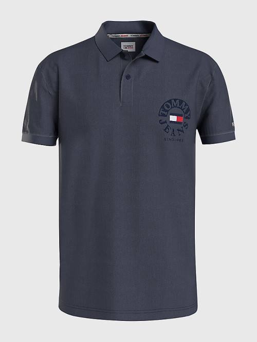 Tommy Hilfiger Organic Cotton Logo Embroidery Moški Polo Majica Modra | TH814GCK