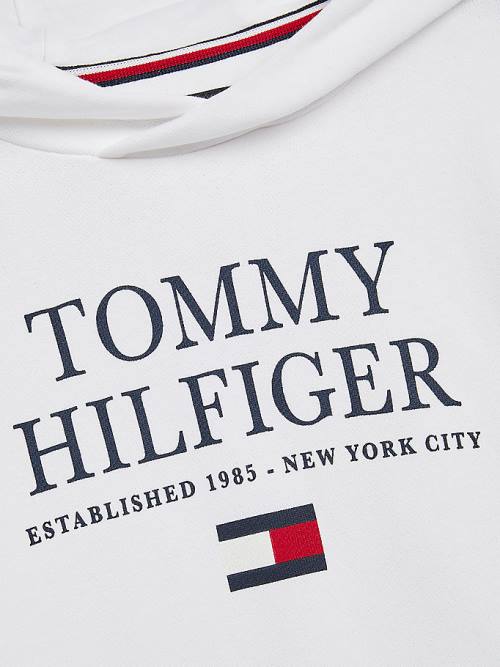 Tommy Hilfiger Organic Cotton Logo Fantje Pulover s kapuco Bela | TH173KPC