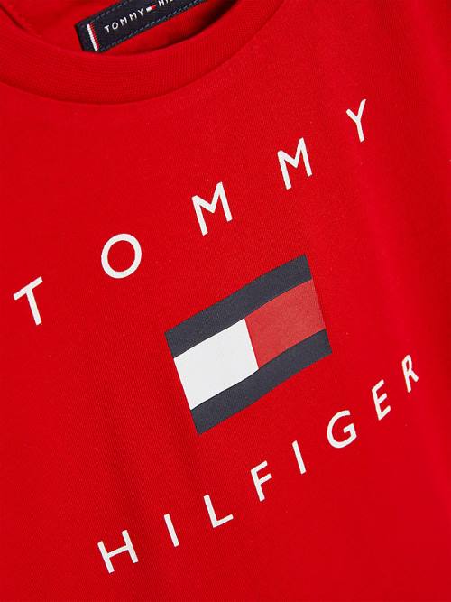 Tommy Hilfiger Organic Cotton Logo Fantje Majice Rdeča | TH183DYN