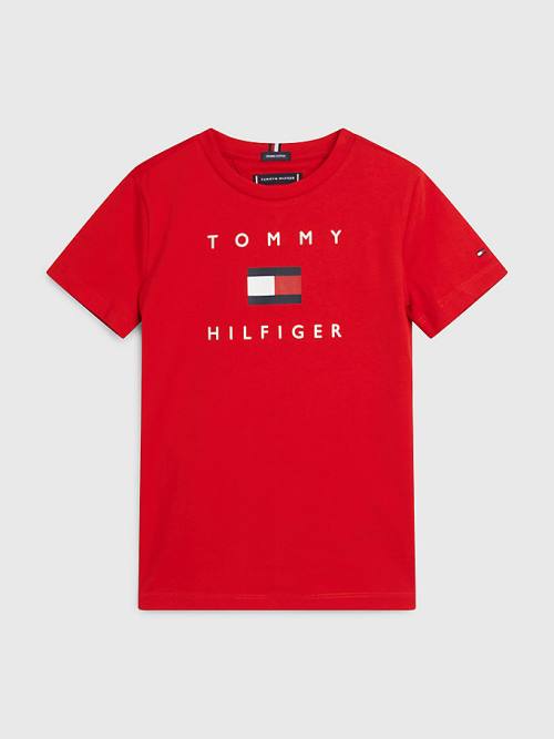 Tommy Hilfiger Organic Cotton Logo Fantje Majice Rdeča | TH183DYN