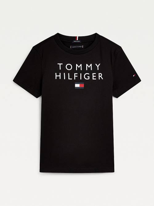 Tommy Hilfiger Organic Cotton Logo Fantje Majice Črna | TH583WJI