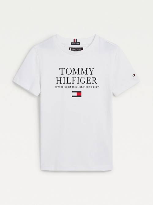 Tommy Hilfiger Organic Cotton Logo Fantje Majice Bela | TH701MRL