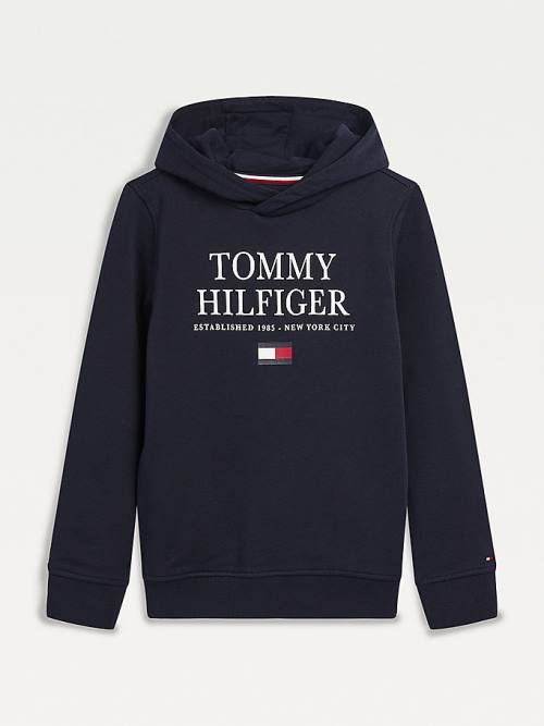 Tommy Hilfiger Organic Cotton Logo Fantje Pulover s kapuco Modra | TH751BFU